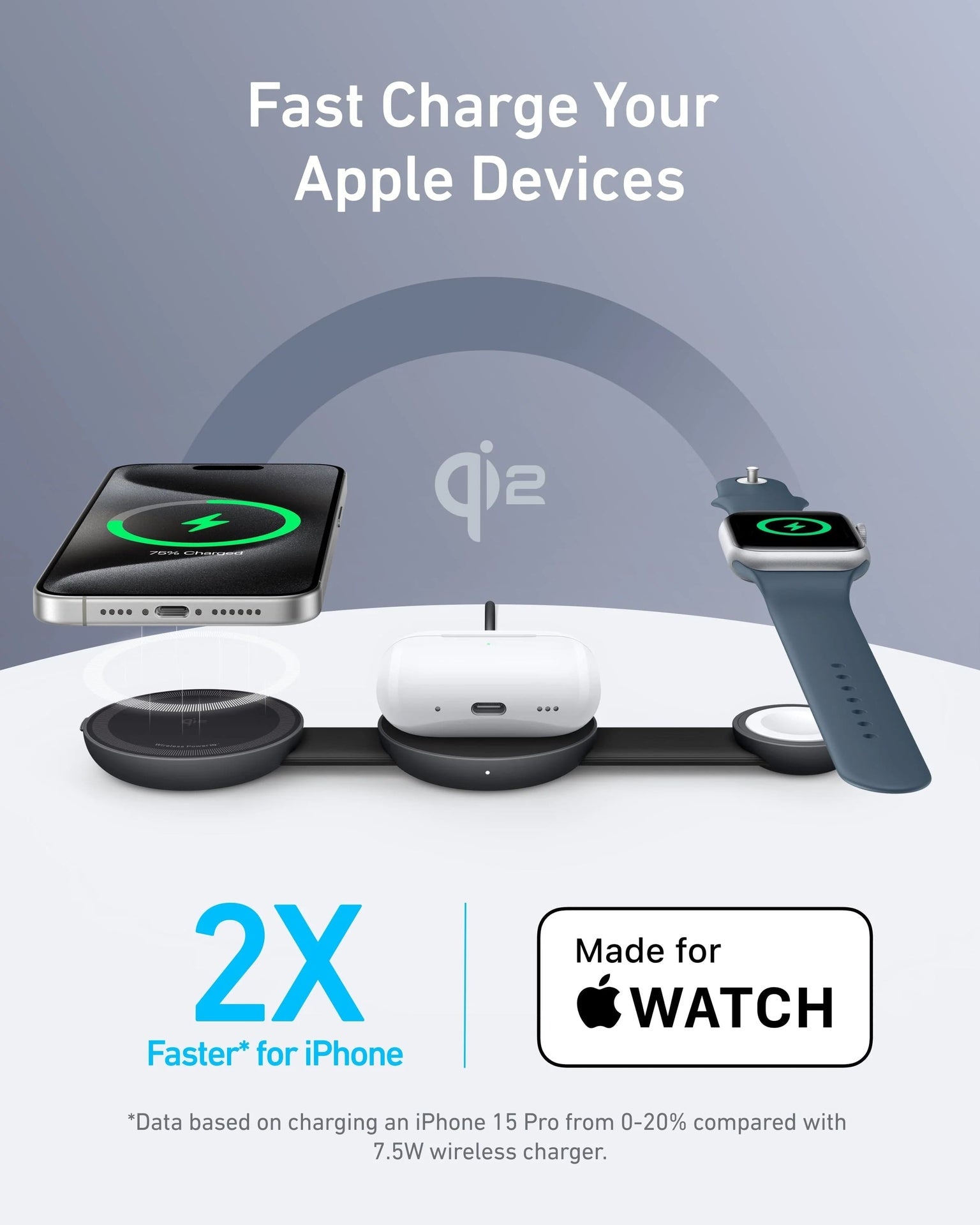 محطة شحن لاسلكية Anker MagGo (3 في 1، لوحة قابلة للطي) مع محول وكابل - أسود