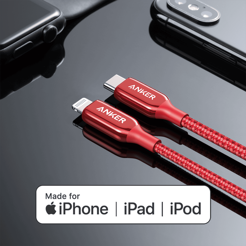 كابل Anker PowerLine + III USB-C إلى Lightning (1.8 متر/6 قدم) - أحمر [ضمان مدى الحياة]