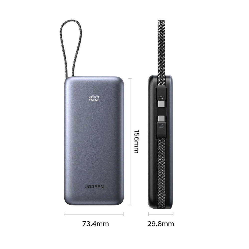 UGREEN باور بانك 20000 مللي أمبير 30 واط مع كيبلين USB-C مدمجين - PB528