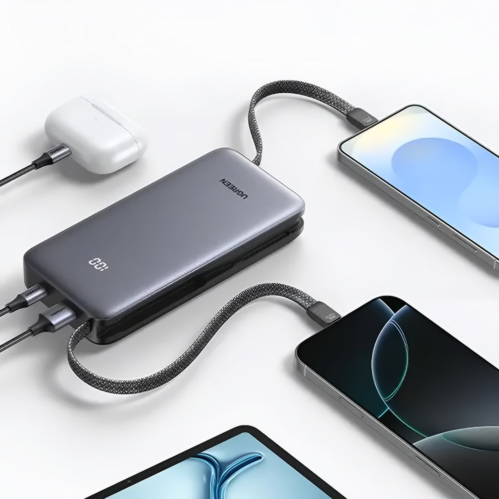 UGREEN باور بانك 20000 مللي أمبير 30 واط مع كيبلين USB-C مدمجين - PB528