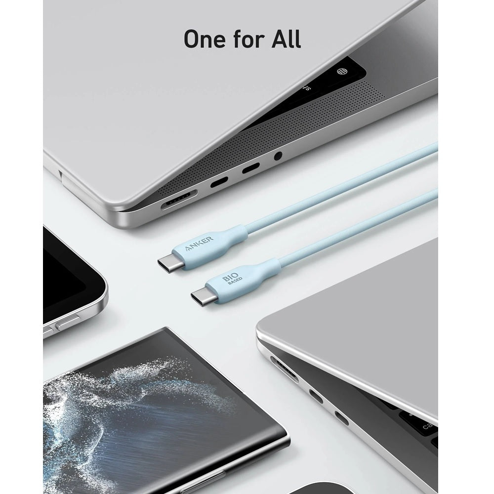 كابل Anker 544 USB-C إلى USB-C بقوة 140 واط (معتمد على Bio) (0.9 متر/3 قدم) - أزرق