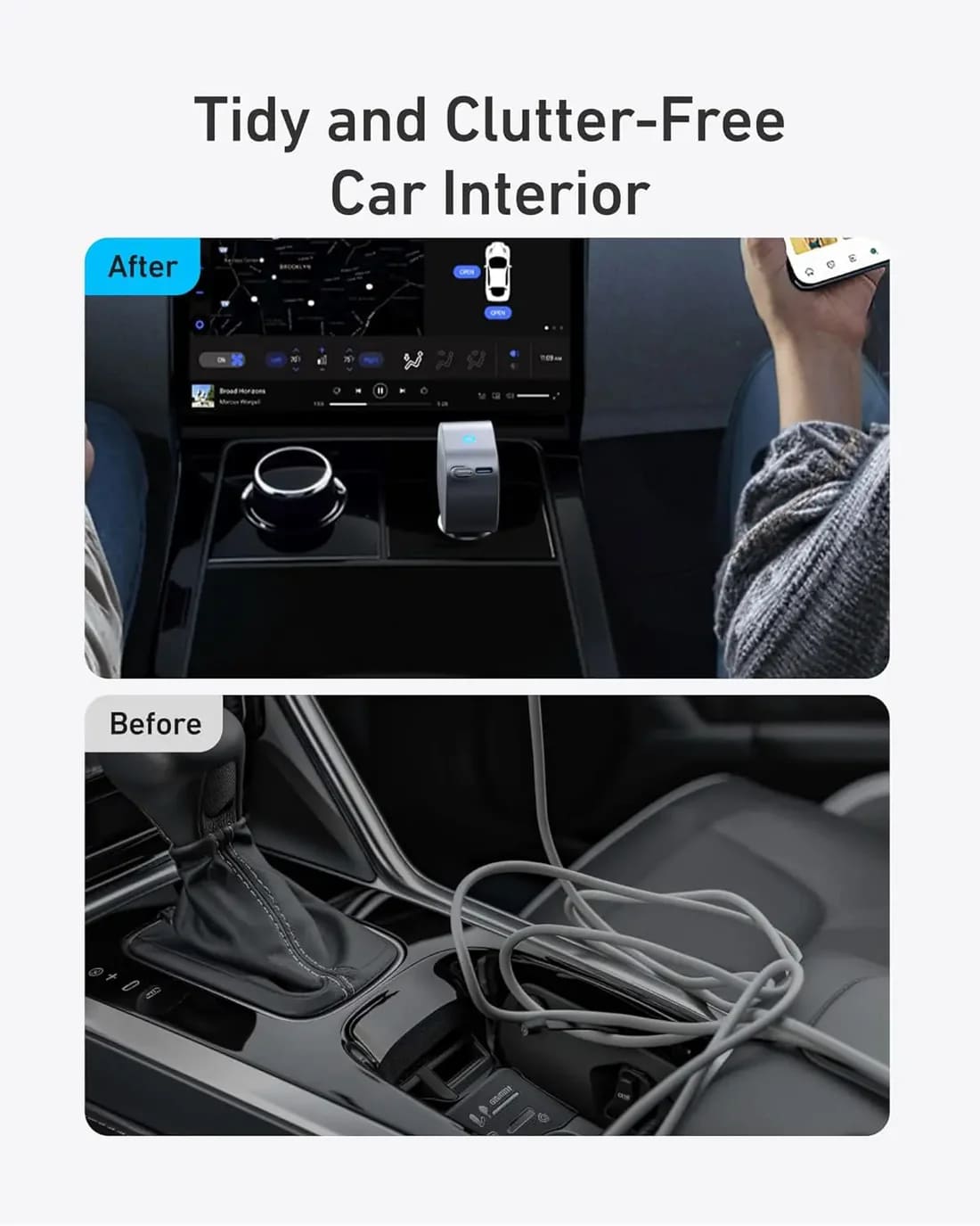 شاحن سيارة أنكر نانو (75 واط، منفذ USB-C، كابل USB-C مدمج قابل للسحب) - فضي