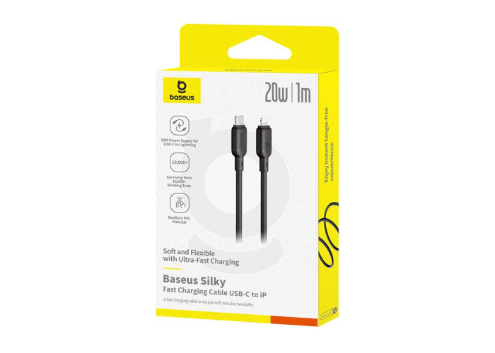 Baseus Silky 1m USB-C to Lightning 20W Fast Charging Cable – Black