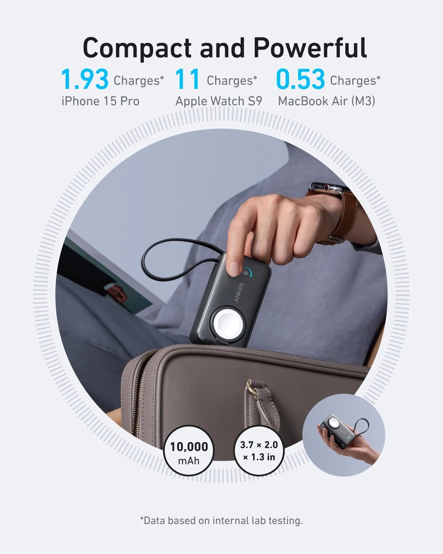 باور بانك أنكر ماجو (10 كيلو، 35 واط، لساعة أبل، منفذ USB-C مدمج) - أسود