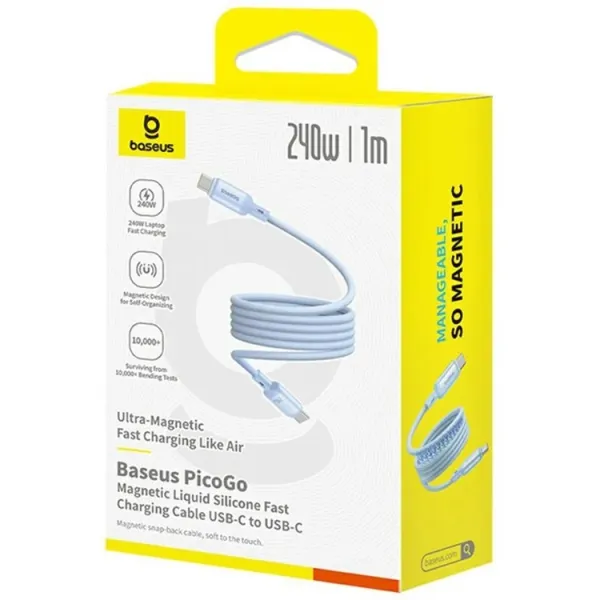 Baseus PicoGo 1m USB-C to USB-C 240W Magnetic Liquid Silicone Cable – Blue