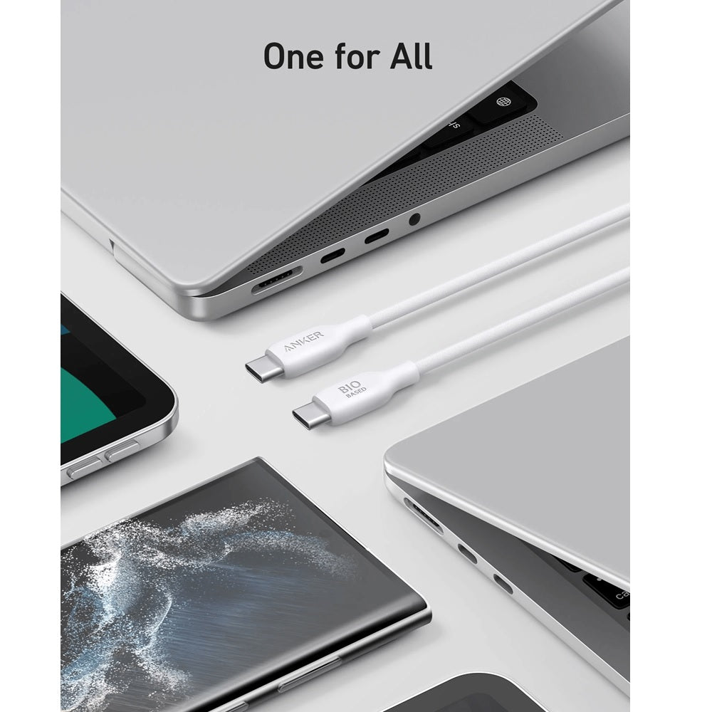 كابل Anker 544 USB-C إلى USB-C بقوة 140 واط (معتمد على مادة بيولوجية) (1.8 متر/6 أقدام) - أبيض