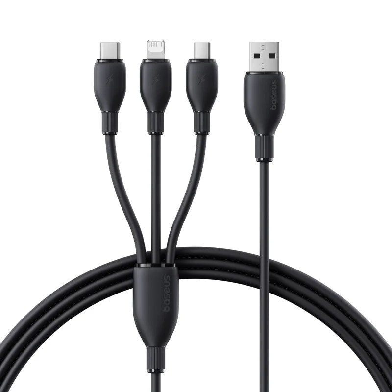 Baseus Ultra-Fast 3-in-1 USB-A to M+L+C 3.5A 1.3m Charging Cable – Black