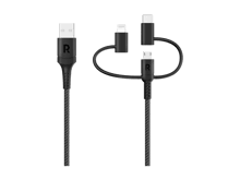RAVPower كابل 3 في 1 من USB-A إلى Lightning + Type C + Micro أسود عالمي - CB1033