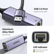 UGREEN محول USB إلى RJ45 إيثرنت، غلاف من الألومنيوم (رمادي فضائي) - CM209