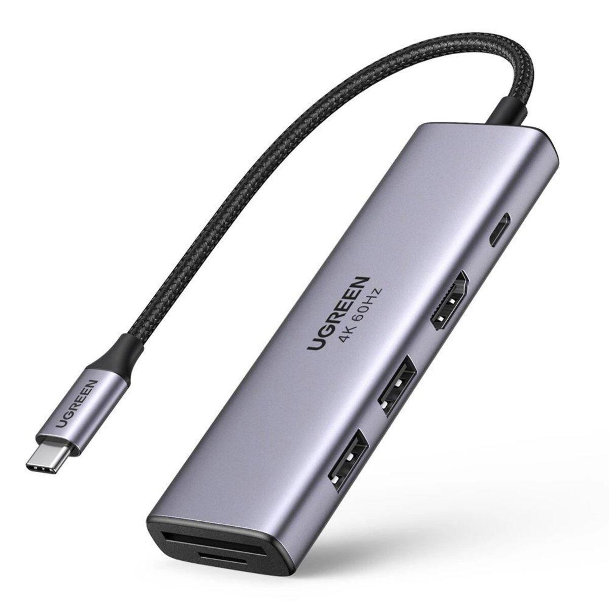 UGREEN موزع USB-C ستة في واحد رمادي - CM511