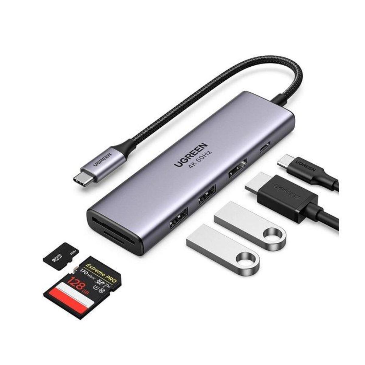 UGREEN موزع USB-C ستة في واحد رمادي - CM511