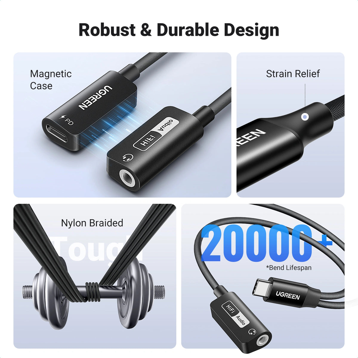 UGREEN محول USB-C إلى 3.5 مم للصوت مع شحن PD أسود - CM721