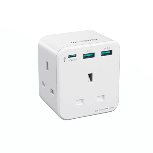 RAVPower PD شاحن حائط بقوة 20 واط بقابس بريطاني - أبيض