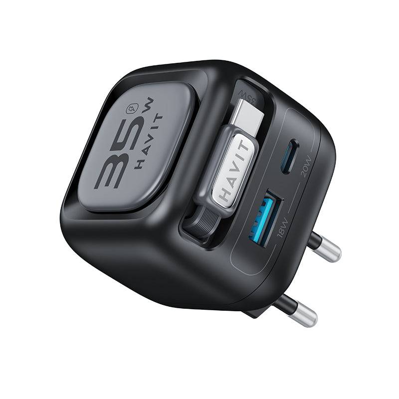 HAVIT شاحن حائط A-UK بقوة 35 واط + كابل USB-C أسود/رمادي - UC250