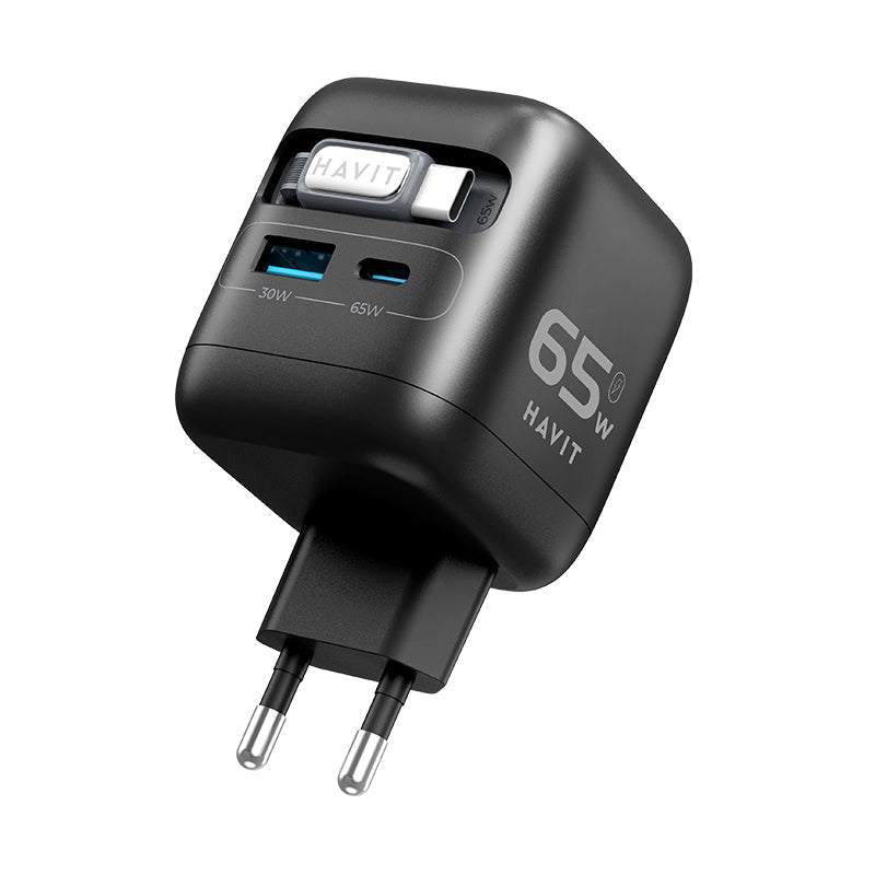 HAVIT شاحن حائط A-UK بقوة 65 واط + كابل USB-C أسود - UC252