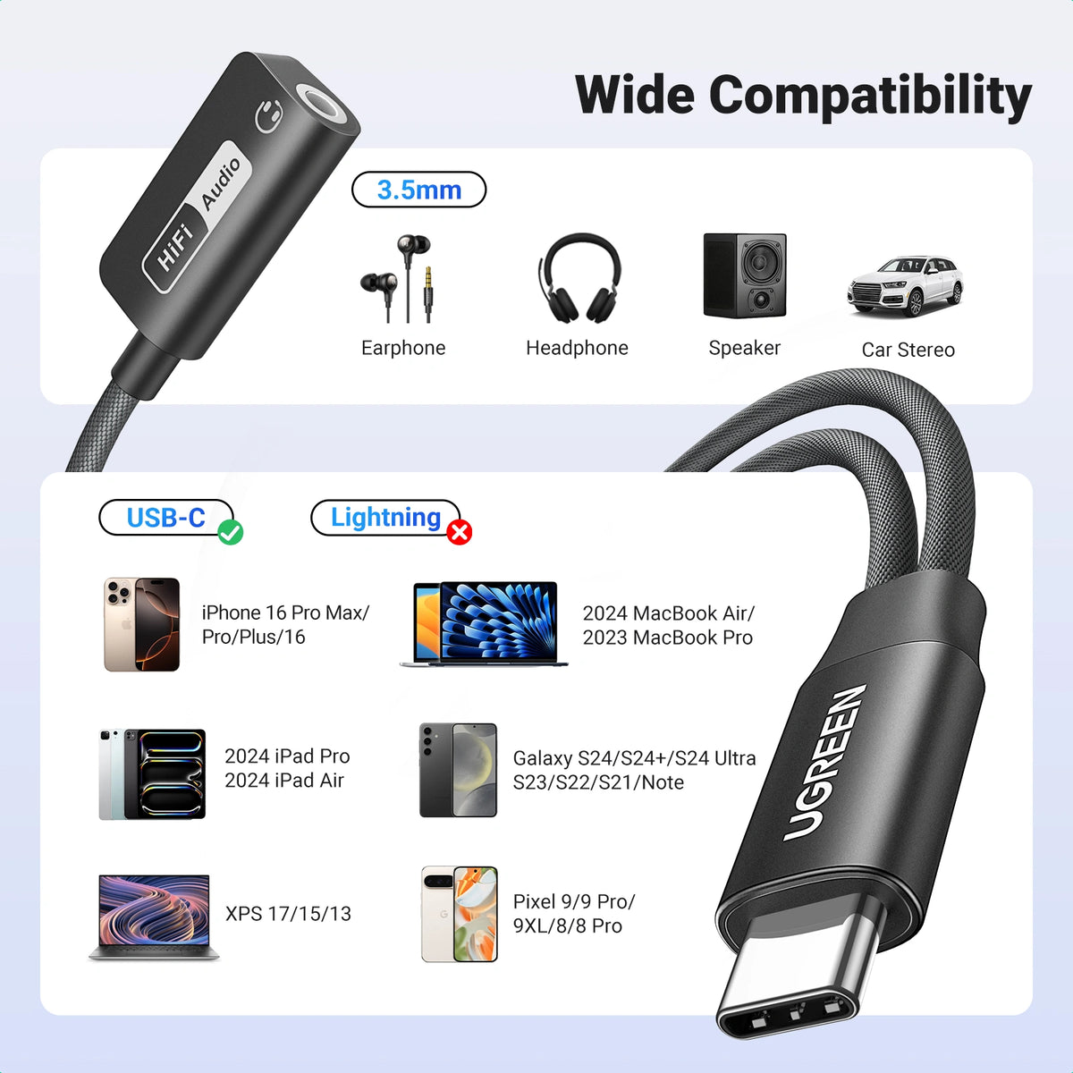 UGREEN محول USB-C إلى 3.5 مم للصوت مع شحن PD أسود - CM721