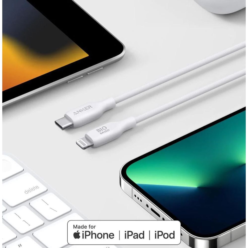 كابل Anker 542 USB-C إلى Lightning (معتمد على Bio-Based) (1.8 متر/6 قدم) - أبيض