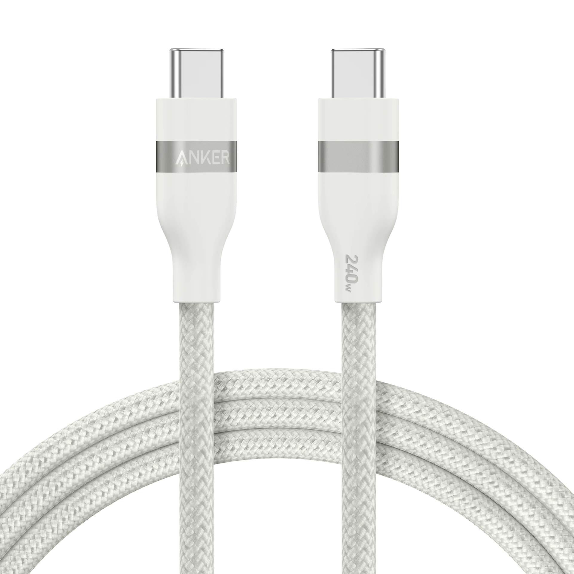 كابل Anker USB-C إلى USB-C بقوة 240 واط (مُعاد تدويره - مضفر) (1.8 متر/6 قدم) - أبيض