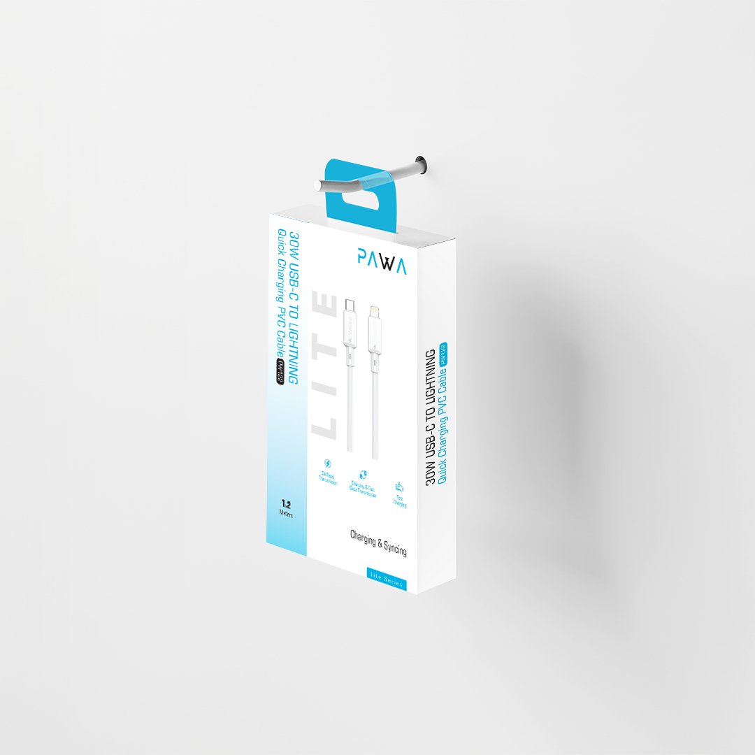 PAWA لايت كابل شحن سريع 30 واط من Type-C إلى لايتنينغ 1.2 متر - أبيض