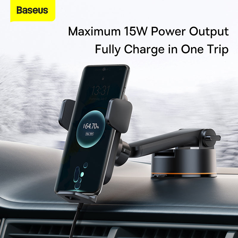 Baseus Wisdom Auto Alignment Car Mount + QI 15W Wireless Charger – Black