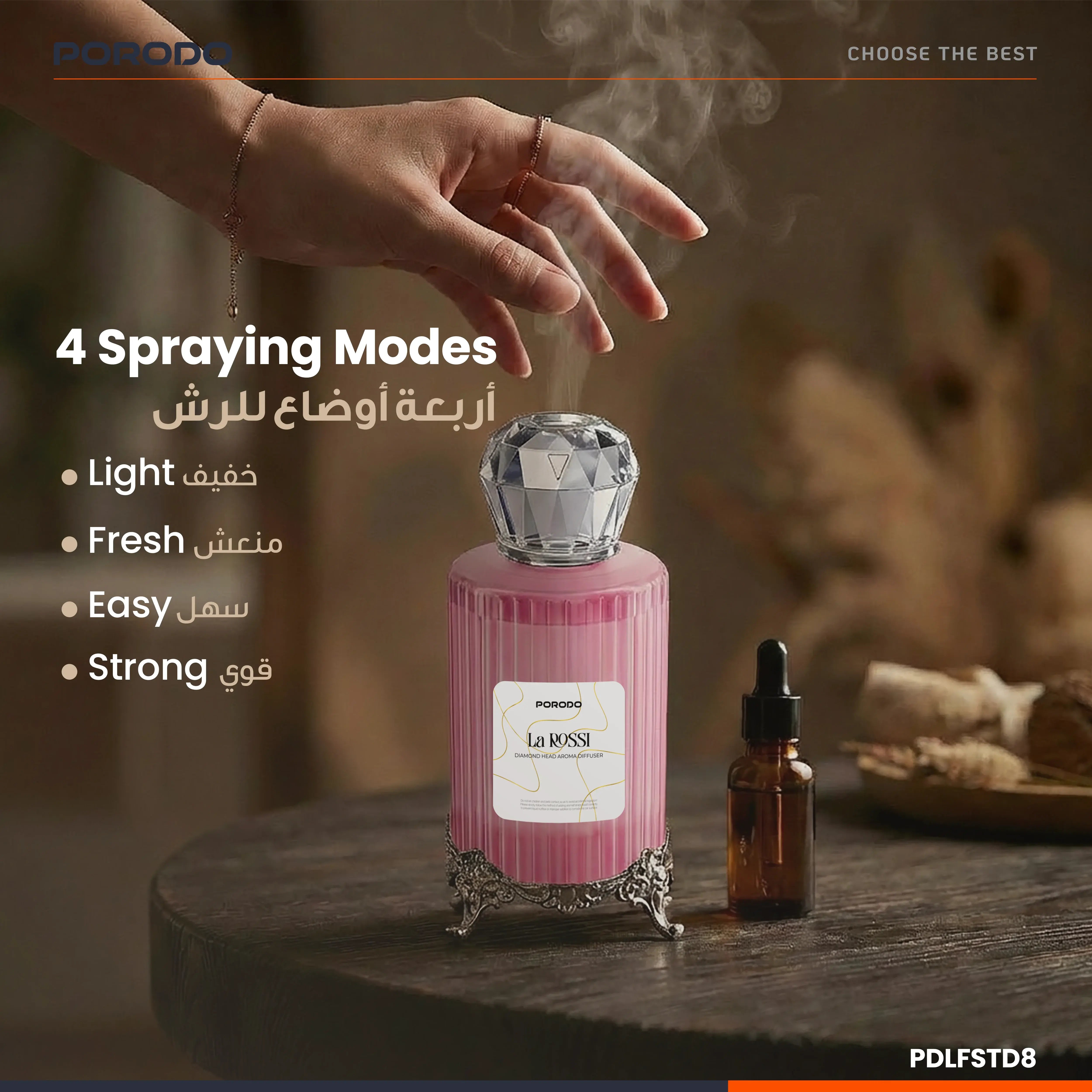 Porodo La Rossi Diamond Head Aroma Diffuser Pink