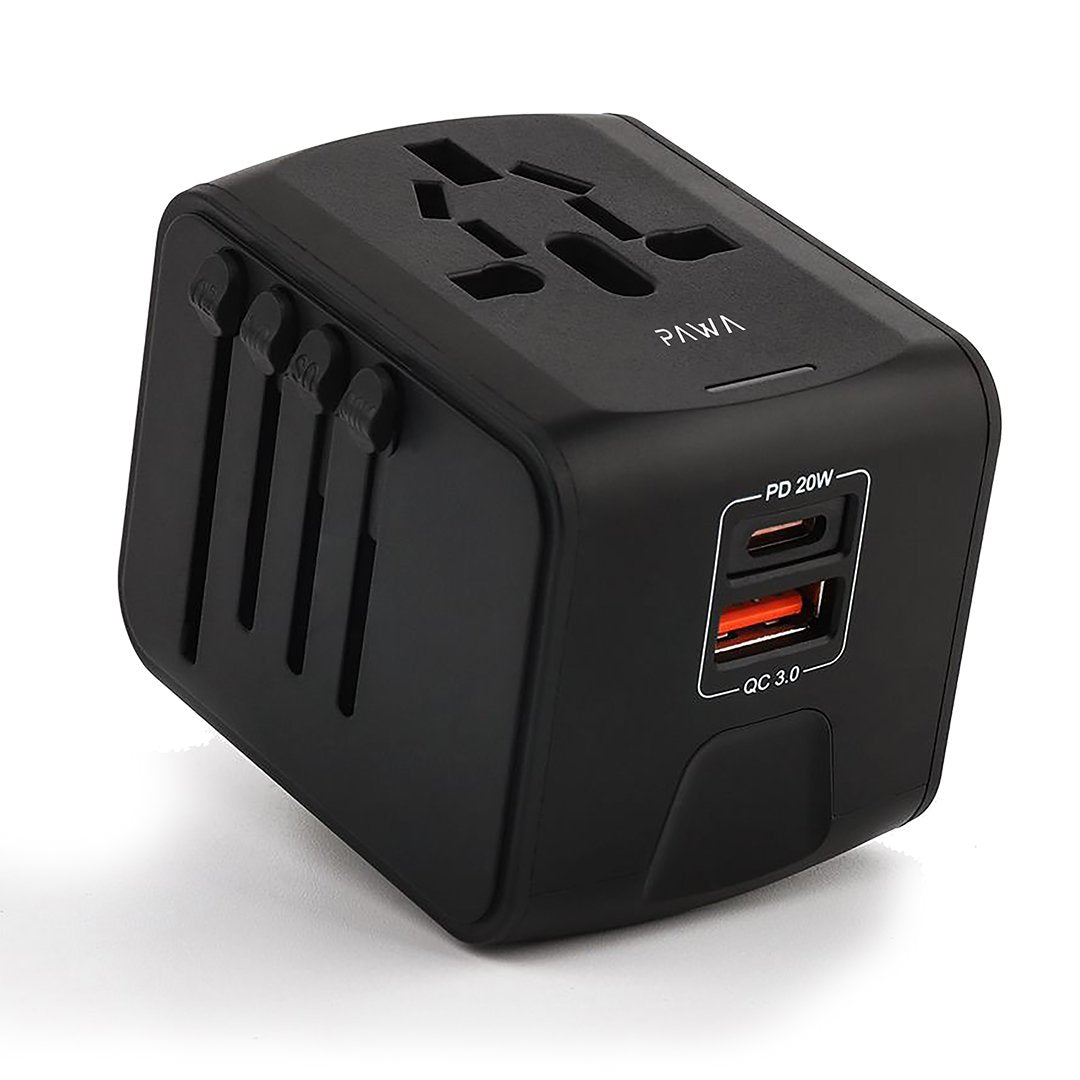 محول سفر عالمي PAWA مع منفذ PD + QC بقوة 20 واط