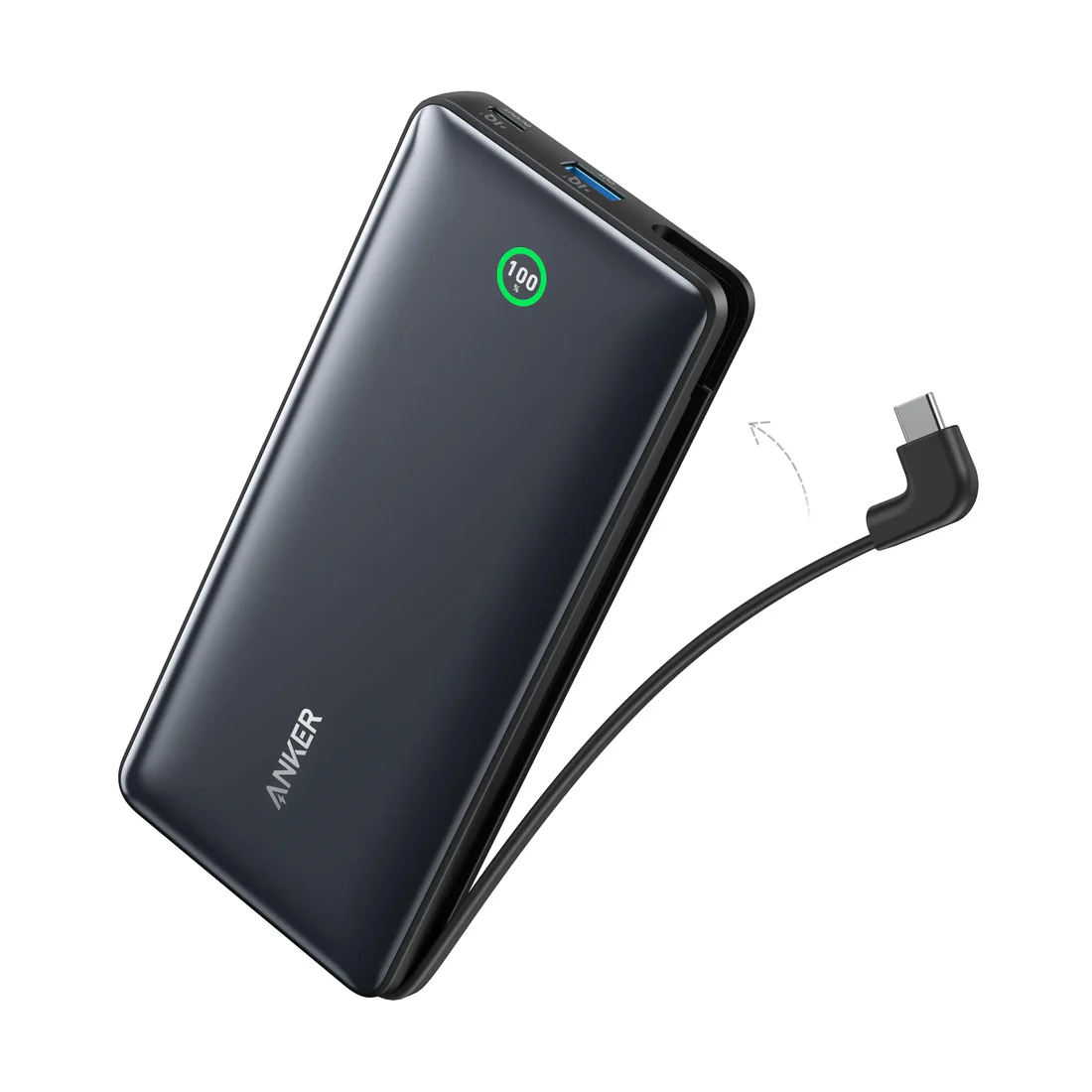 باور بانك أنكر نانو (20 كيلو، 30 واط، كابل USB-C مدمج) - أسود