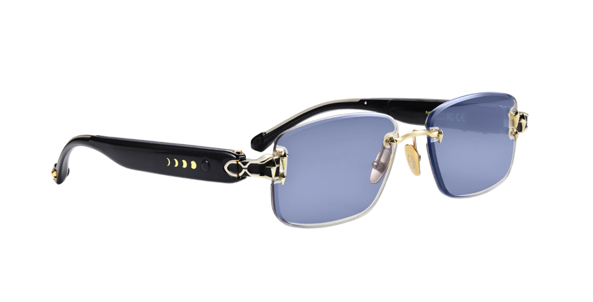 Chamelo Aura Black Smart Glasses – Full Product Overview on White Background