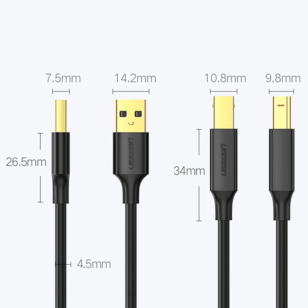 UGREEN كابل طابعة USB 2.0 AM to BM بطول 2م (أسود) - US135
