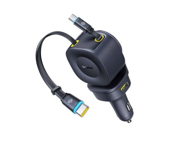 Baseus PrimeTrip VR2 Max شاحن سيارة 4 في 1 بكابلين قابلين للسحب 100 واط - أسود