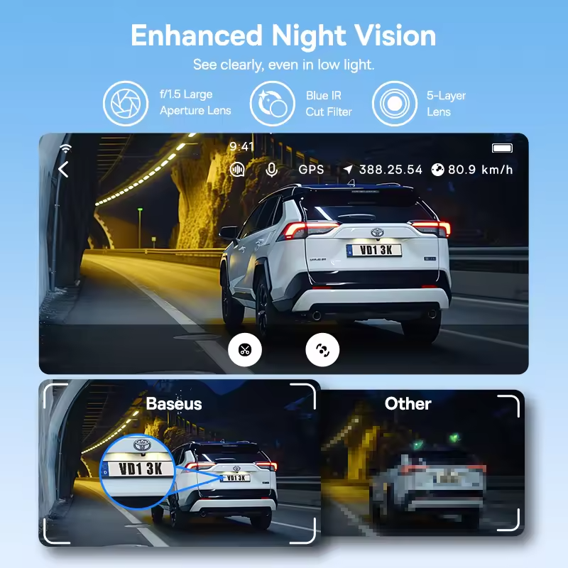 Baseus PrimeTrip VD1 Dash Cam 3K+1080p – Black