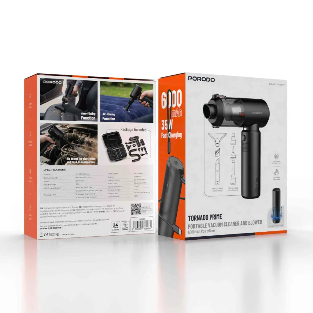 Porodo Tornado Prime Portable Vacuum Cleaner & Blower Black