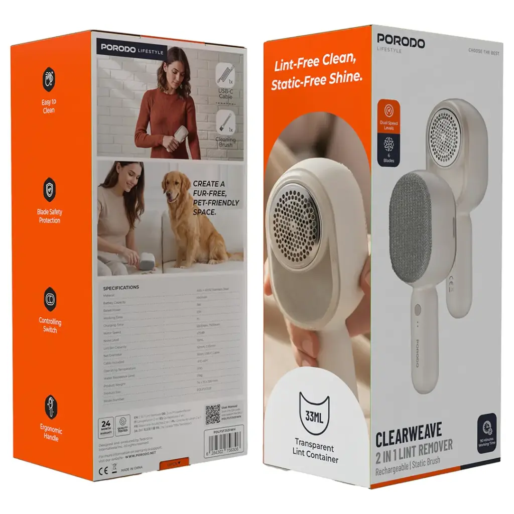 Porodo Lifestyle Clearweave 2-In-1 Lint Remover White