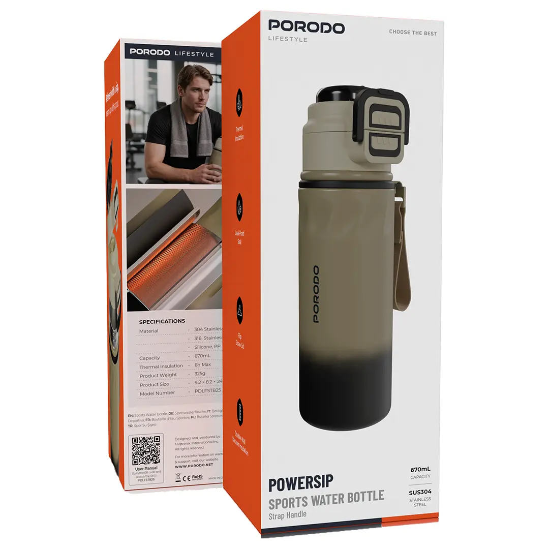 Porodo Lifestyle Powersip Sports Water Bottle Beige