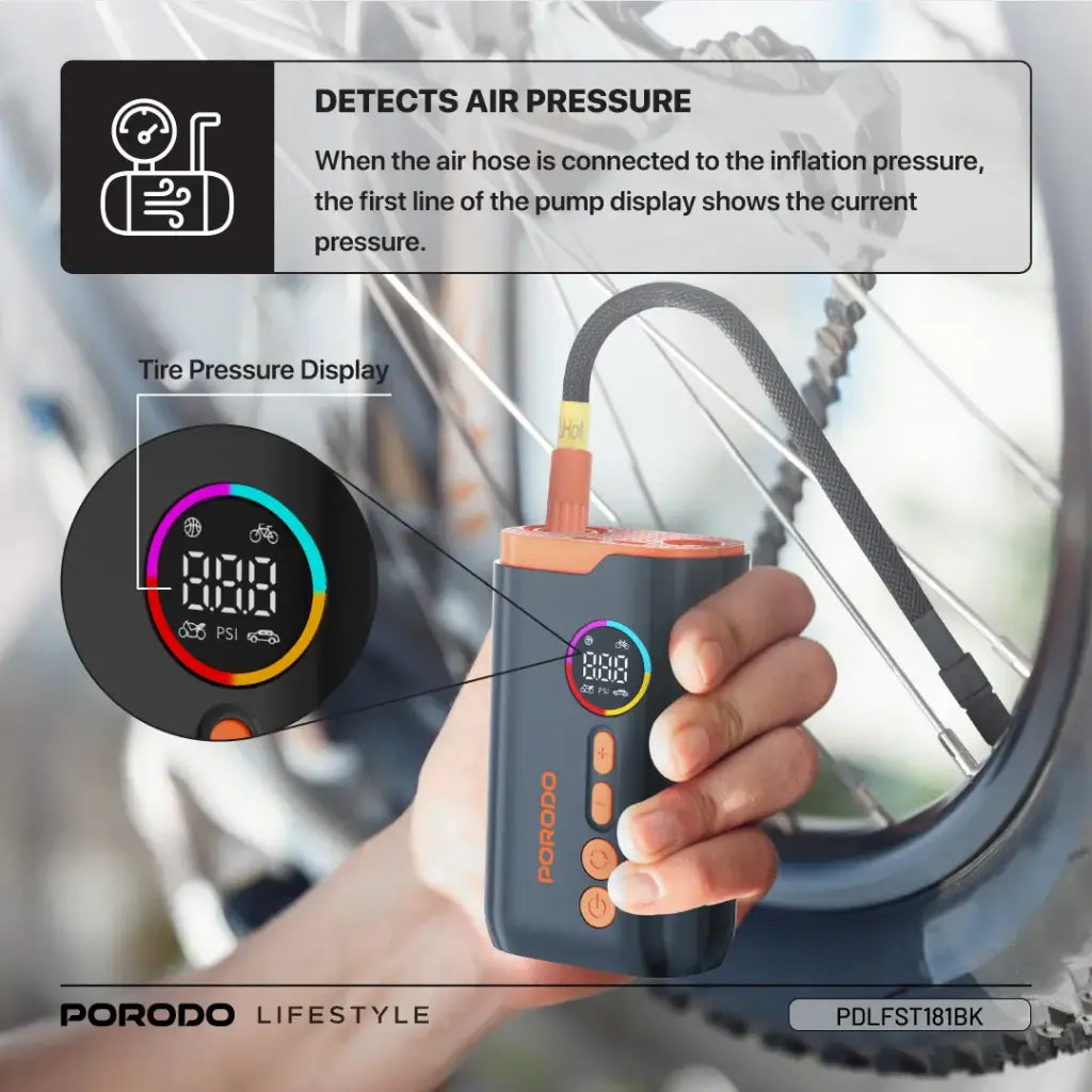 Porodo Lifestyle 55W Portable Tire Inflator 150 PSI Black