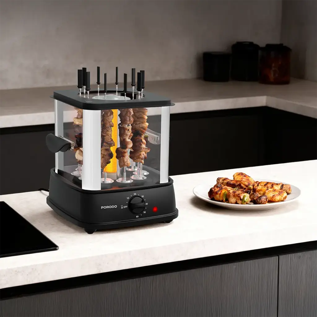 Porodo Lifestyle Grilljet Electric Rotisserie Kebab Grill with Auto-Rotating Skewers - Black