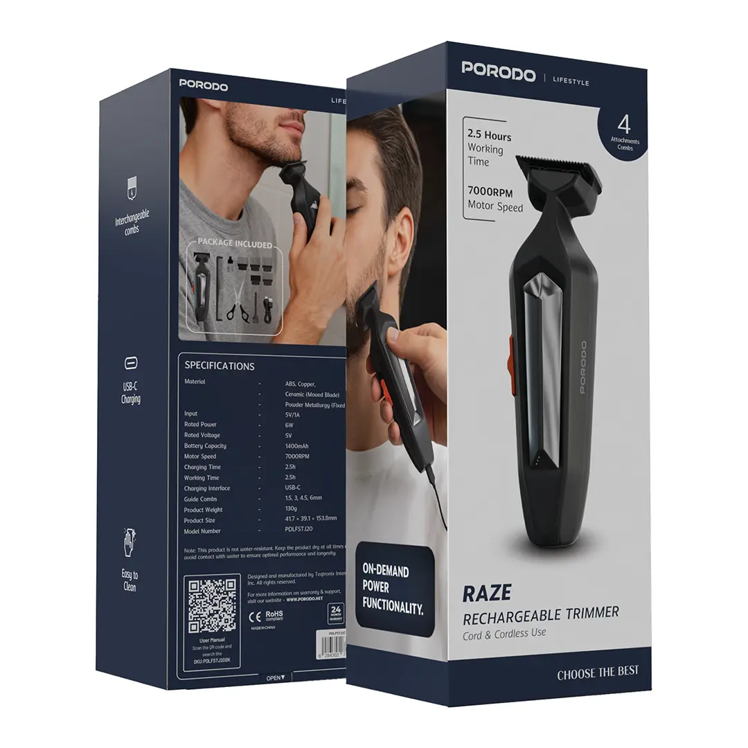 Porodo Raze Lifestyle Rechargeable Trimmer - Black