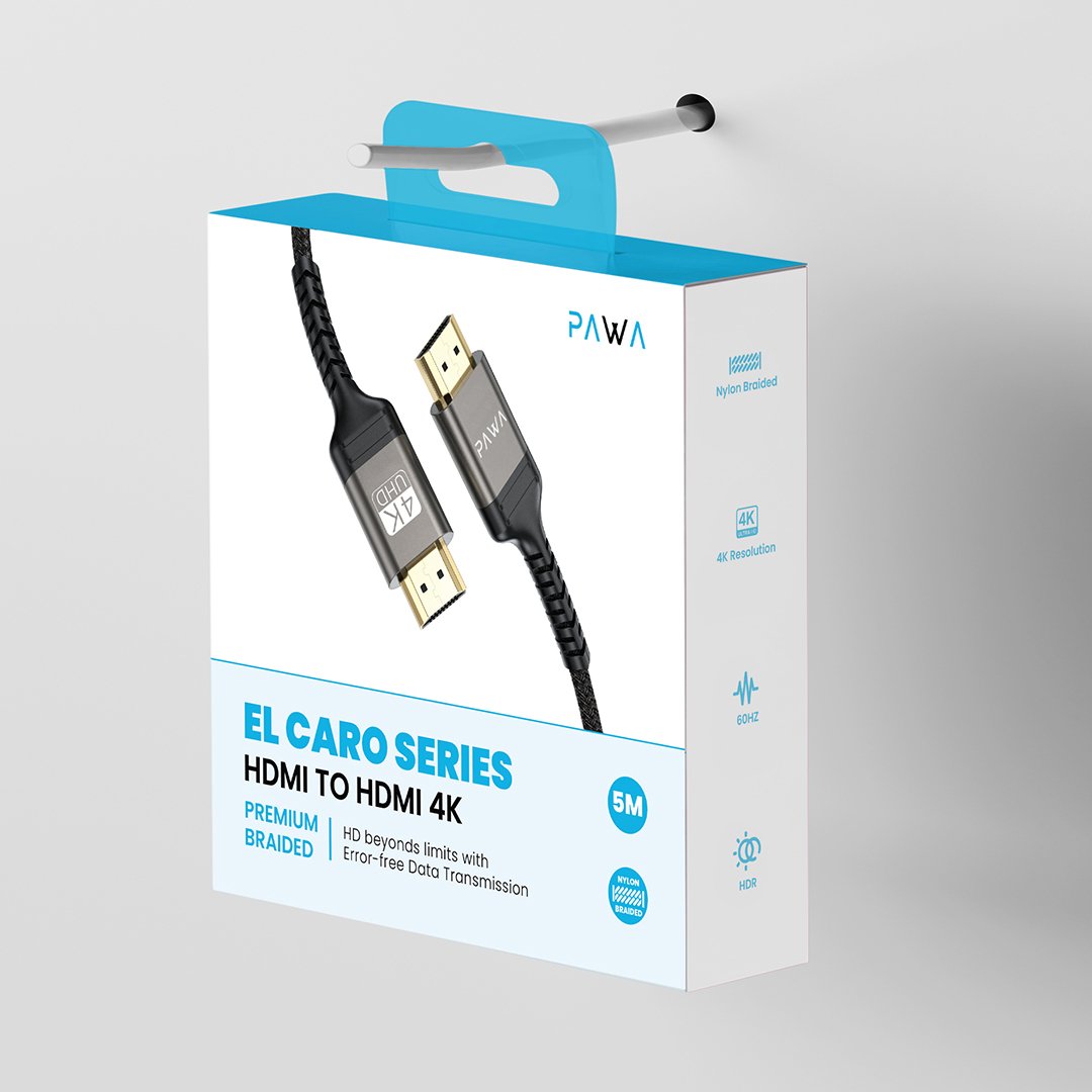 PAWA كابل إل كارو HDMI إلى HDMI مضفر 4K بطول 5 متر - أسود