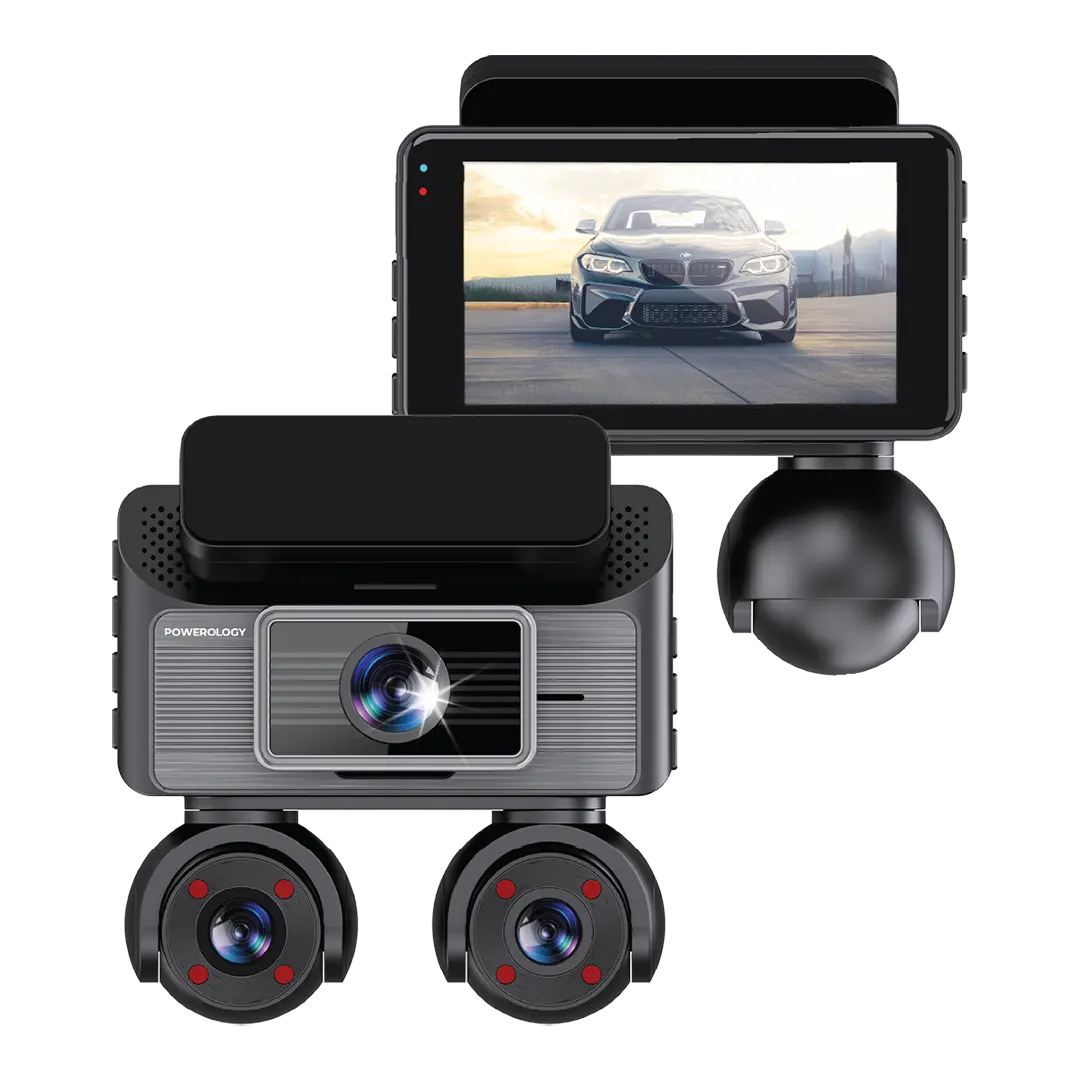 Powerology Sentra Dash Camera with 3 Lenses and Rear Camera - Black