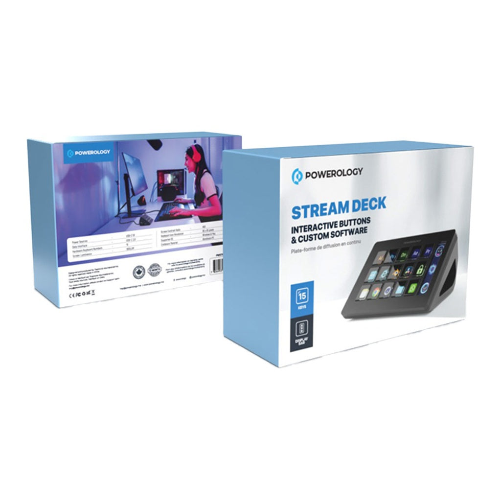 Powerology Stream Deck لوحة بأزرار تفاعلية وبرنامج مخصص - أسود