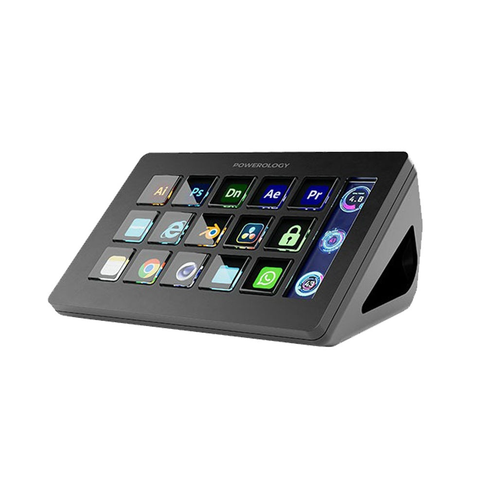Powerology Stream Deck with Interactive Buttons and Custom Software - Black
