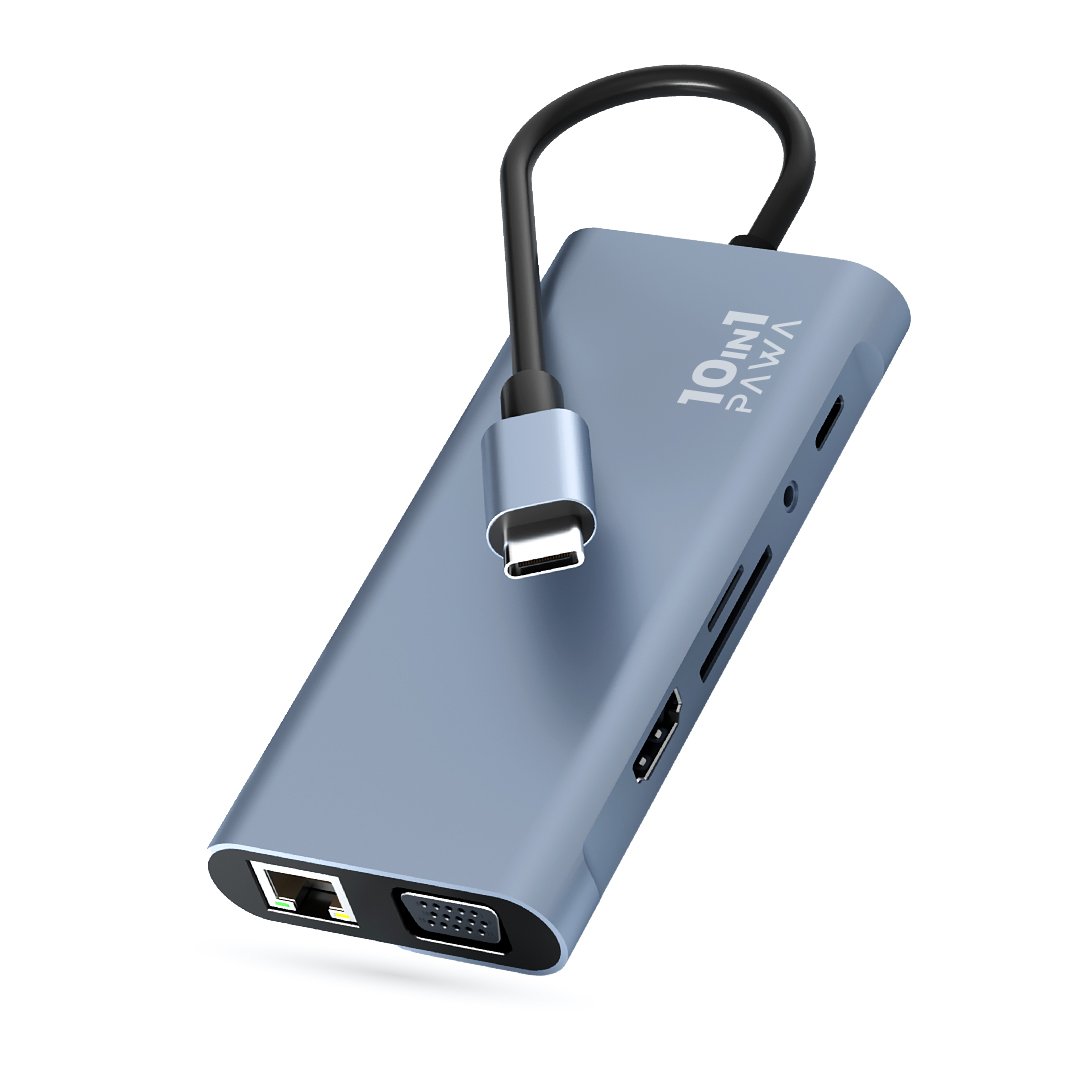 PAWA هب USB-C بـ 10 في 1 مع HDTV و VGA
