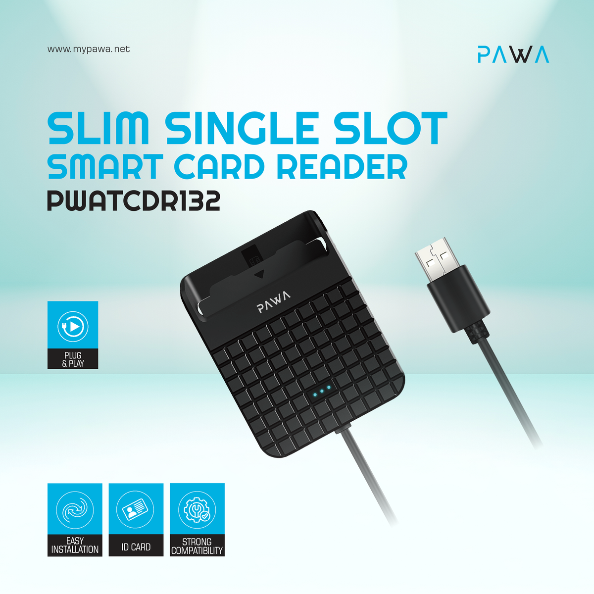PAWA Slim Single Slot Smart Card Reader - Black