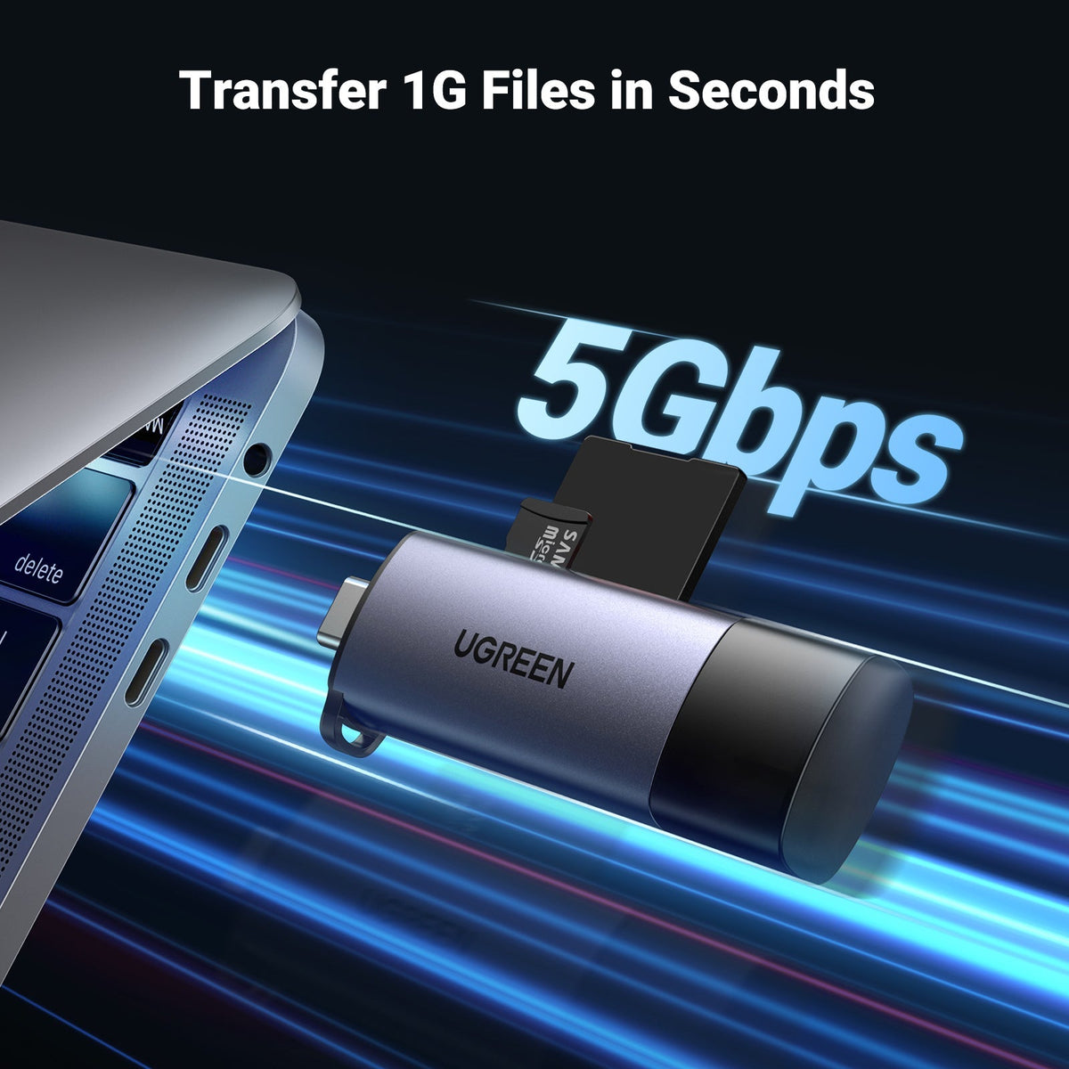 UGREEN قارئ بطاقات USB-C/USB-A أسود - CM185