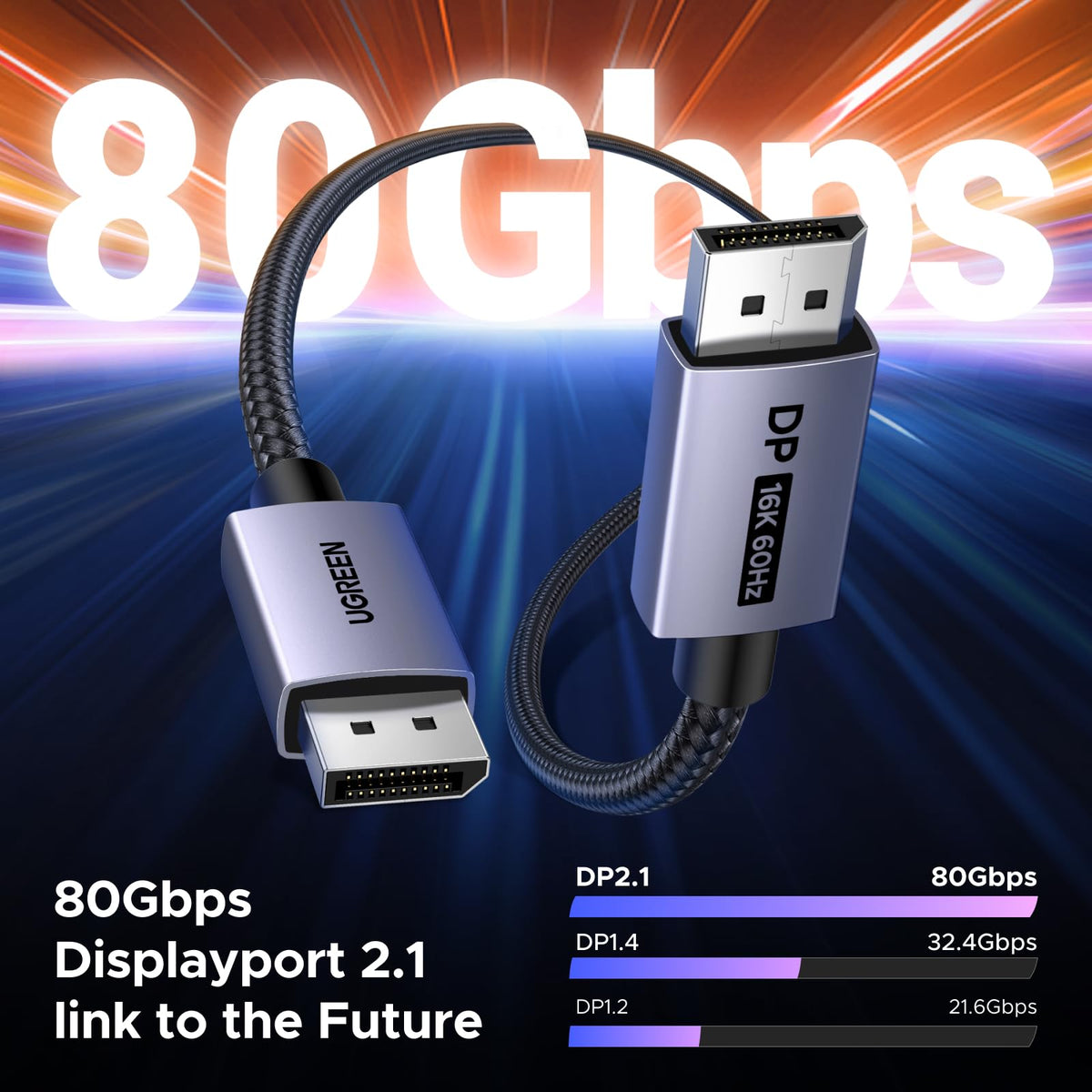 UGREEN كابل DisplayPort دقة 16K طول 3 متر أسود - DP118
