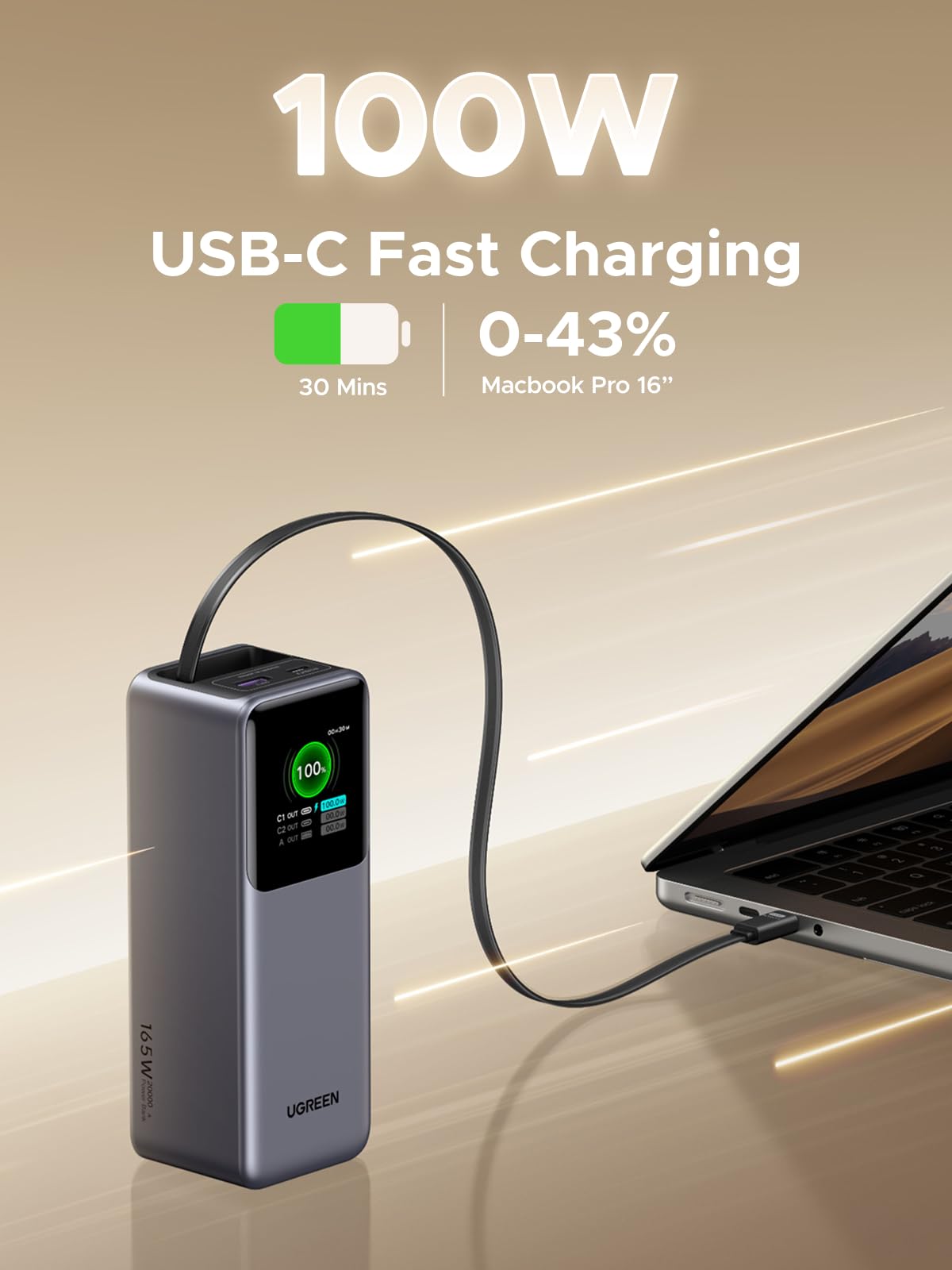 UGREEN Nexode PB726 retractable USB-C cable extended