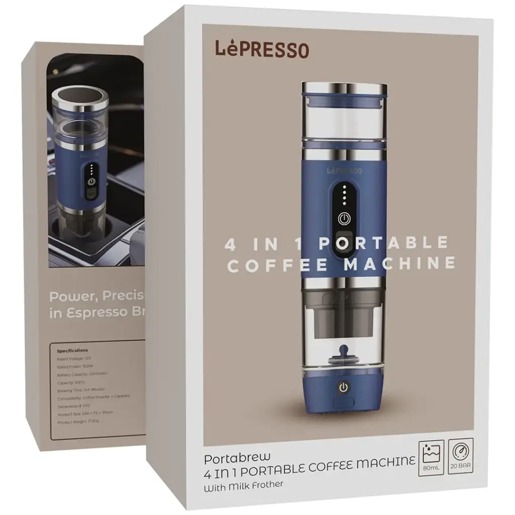 LePresso 4-in-1 Portable Coffee Machine Blue retail box