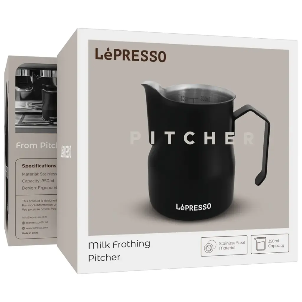 LePresso Milk Frothing Pitcher Black retail box